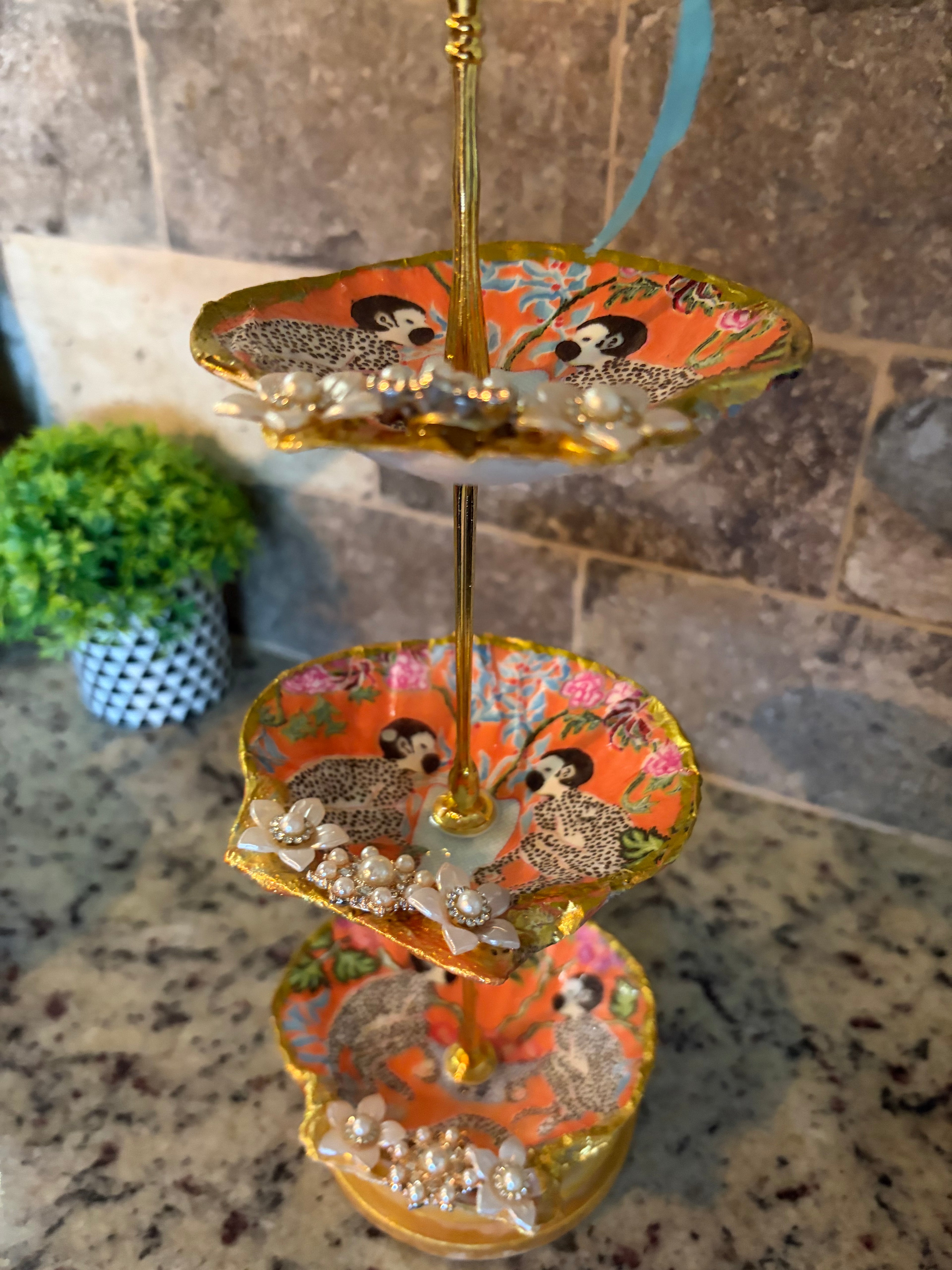 The Gilded Shell Tower - Elegant Three Tier Trinket Dish